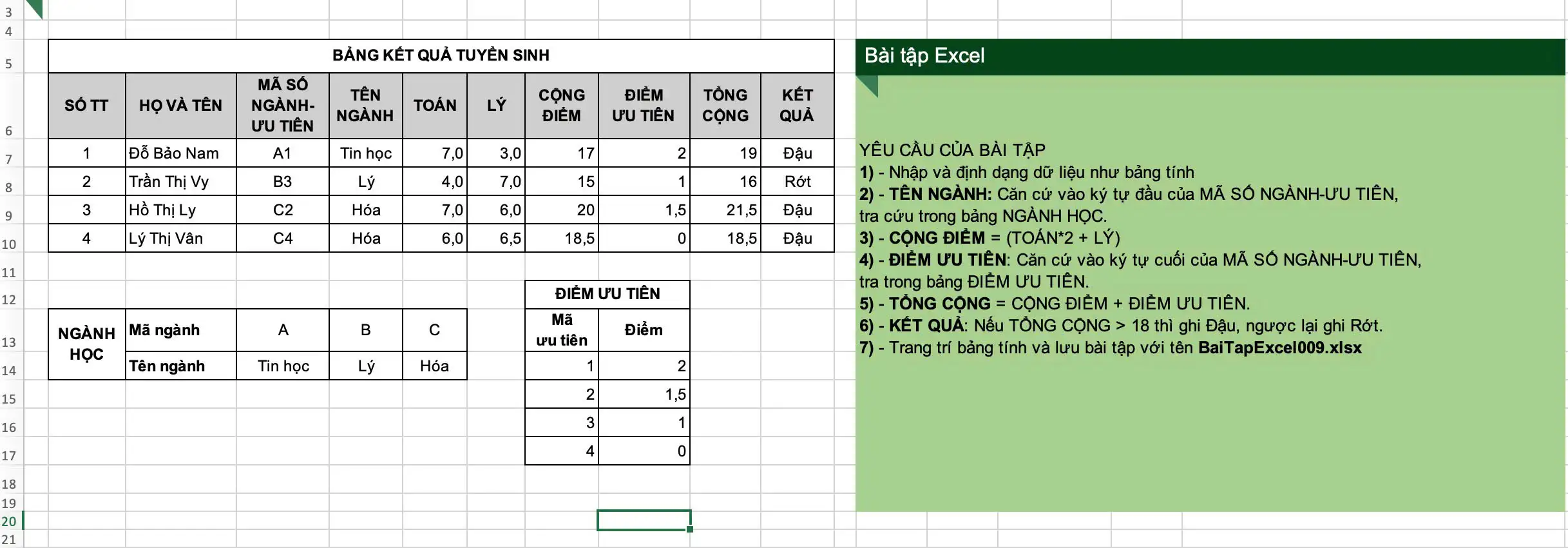 Bài tập thực hành công thức toán trong Excel