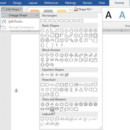 Format > Edit Shape > Change Shape và nhấp chọn hình muốn thay thế