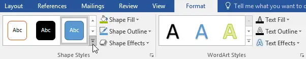 Trên tab Format, nhấp chọn mũi tên thả xuống trong nhóm Shape Styles
